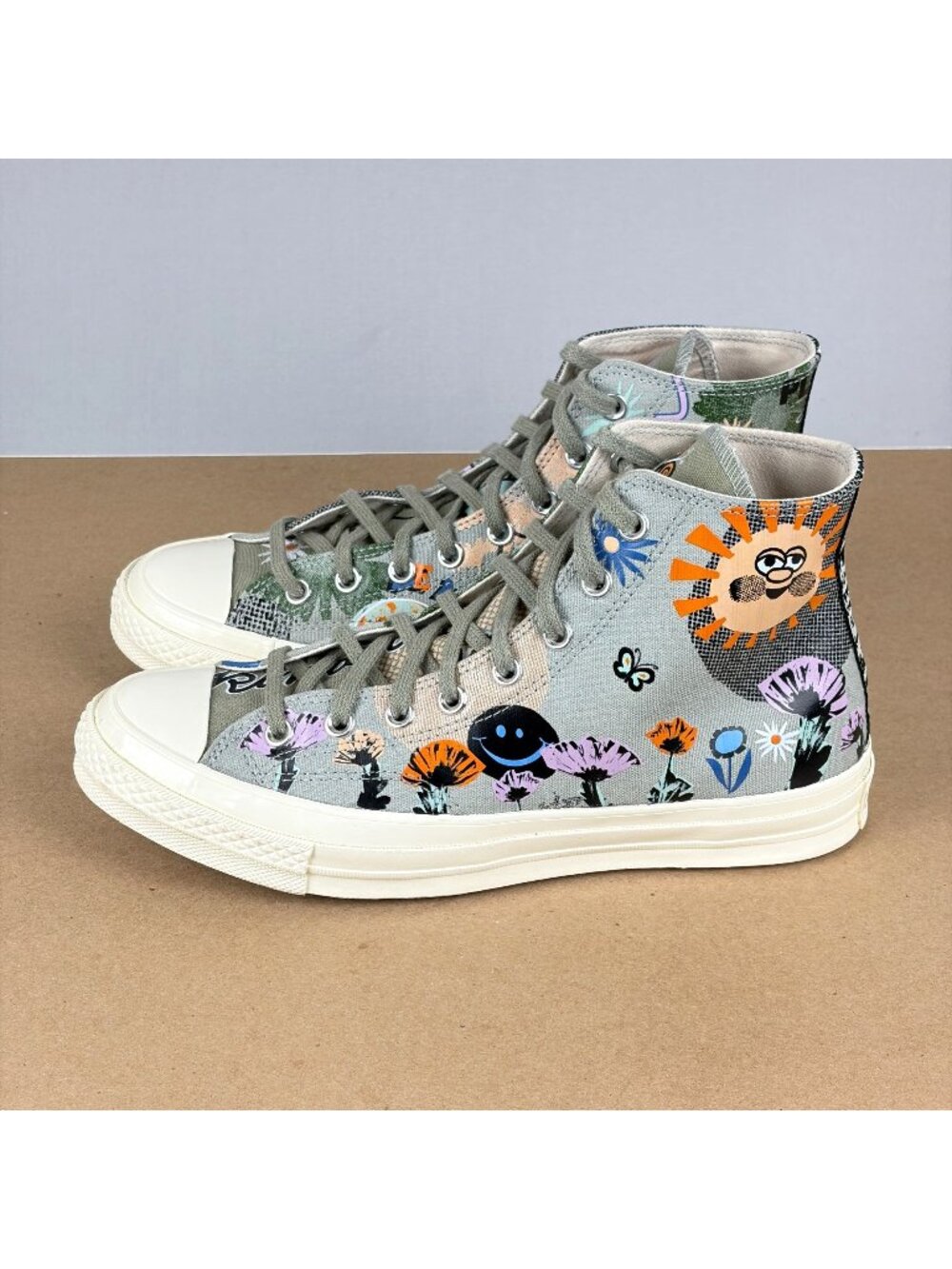 Converse Chuck 70 High Top Floral Sneakers Womens 10.5 Gray Sage Lace Up